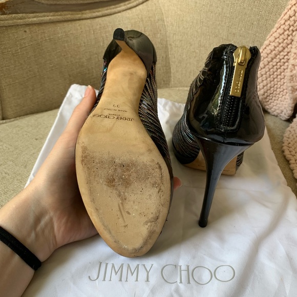 Jimmy Choo Hologram & Black Patent Peep-Toe Bootie - Picture 3 of 7